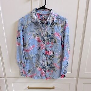 Tommy Bahama 100% linen beach Floral Blue Shirt